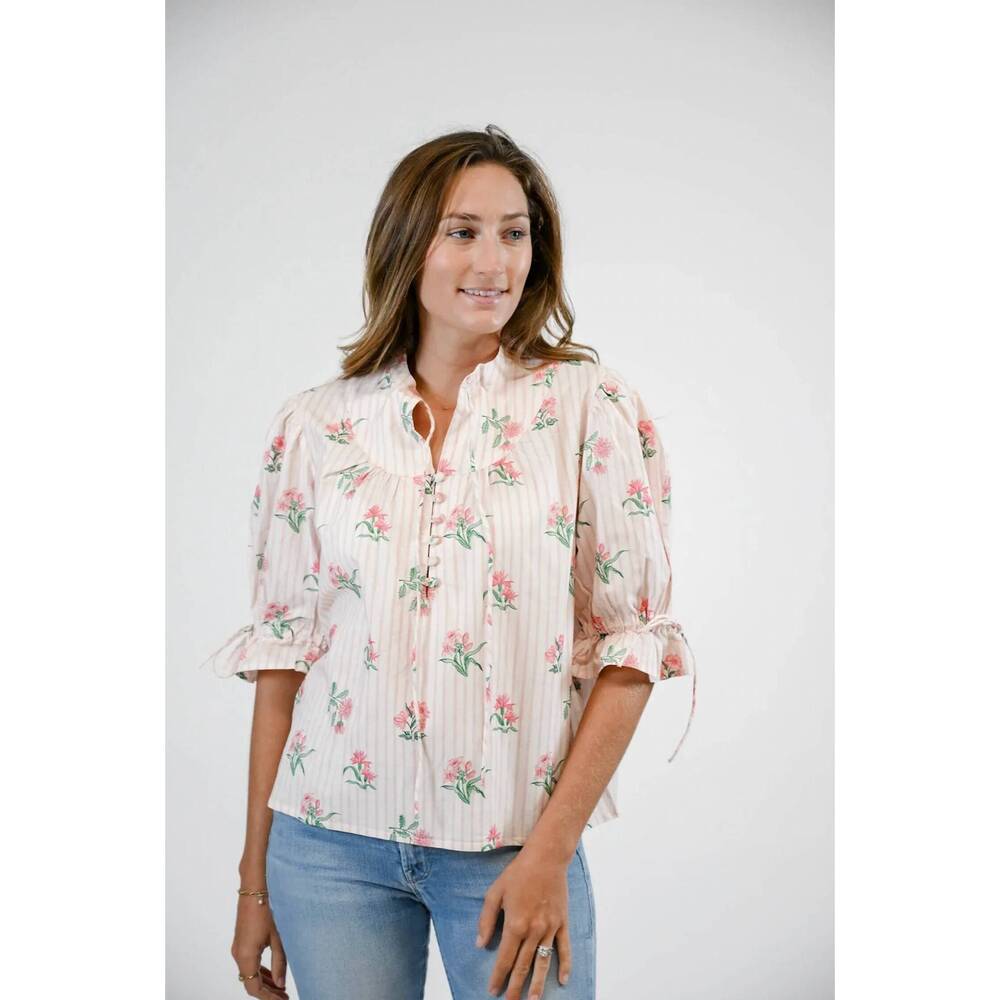 NEW MARIGOLD mia puff sleeve blouse in garden stripes